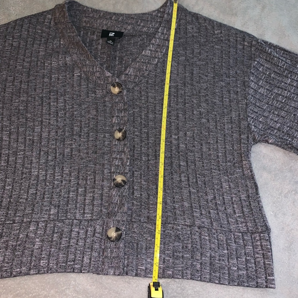 Basic Grey Ribbed Short Sleeve Button Up Cardigan - Picture 4 of 5